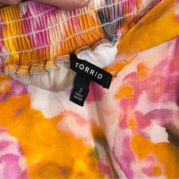 Torrid Skirt Set Womens Size 2 Pink Floral Print Tie Dye Crop Off Shoulder NWT - Picture 14 of 16